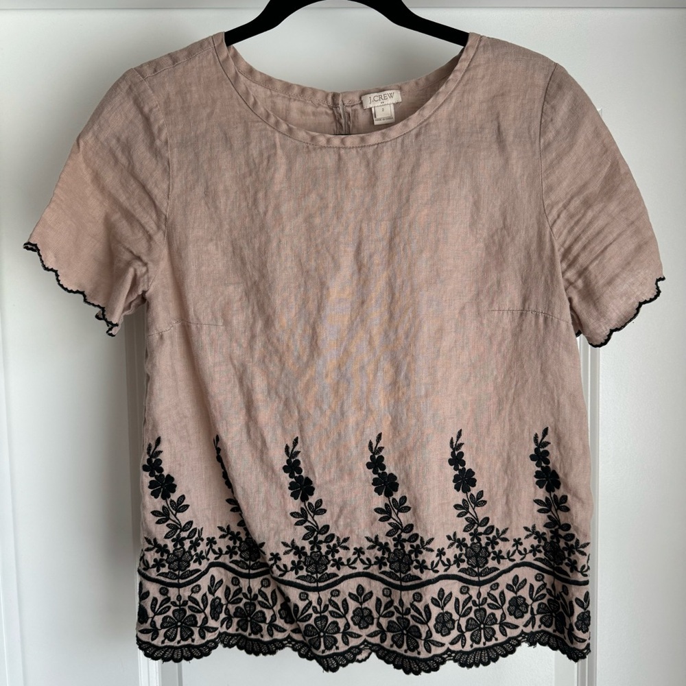 J. Crew Linen Floral Short Sleeve Tee